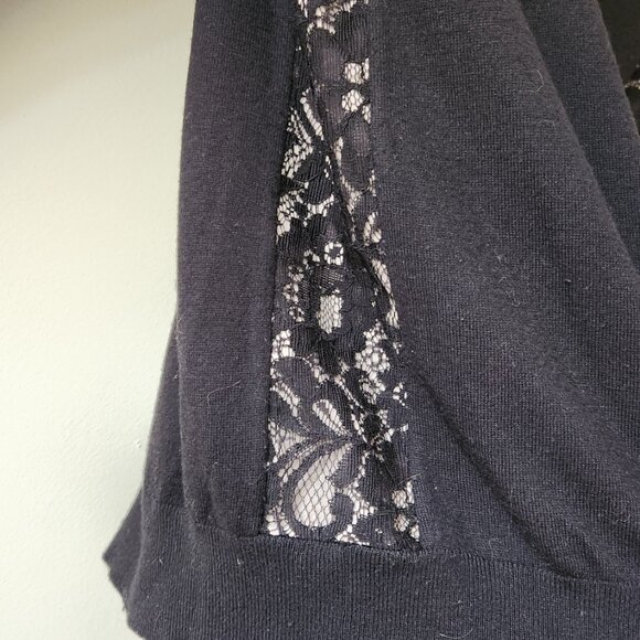 Ann Taylor Petite sz MP Black Lace Insert Bow Tie Back Top Blouse Sweater - Picture 4 of 16